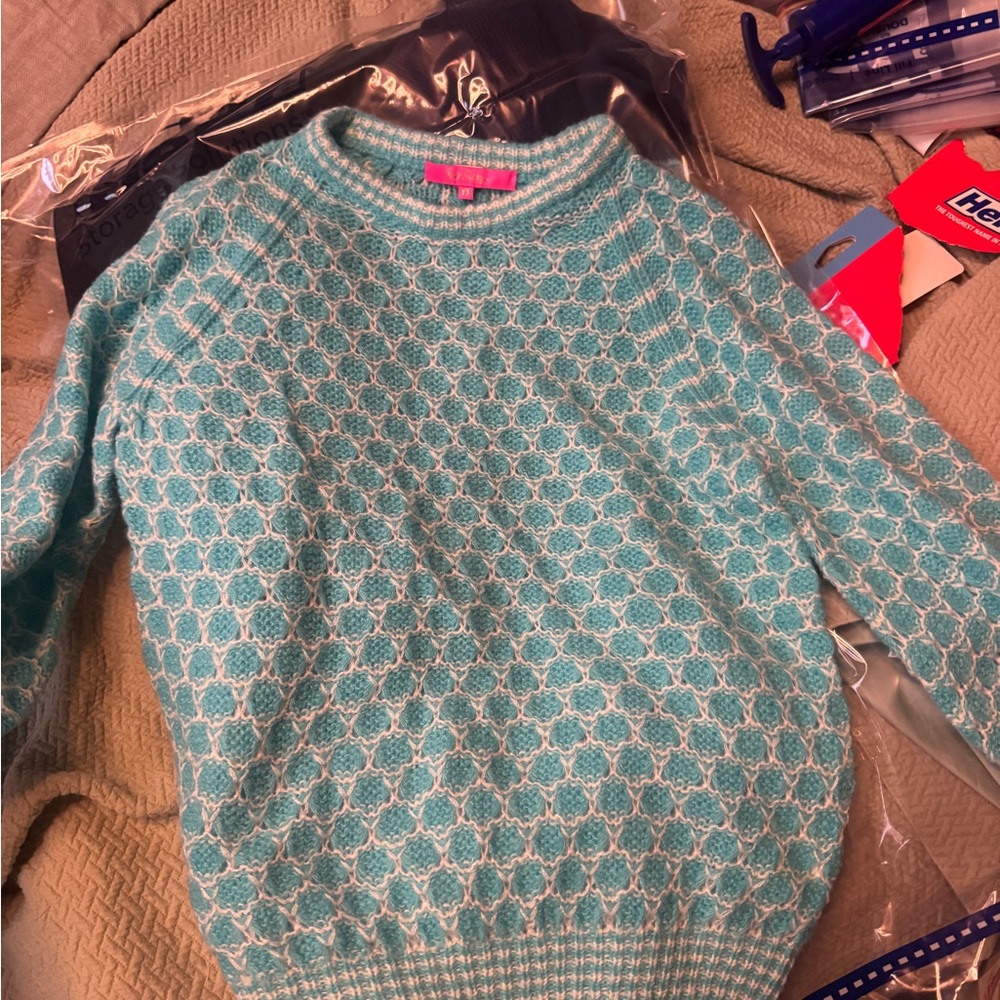 Lilly Pulitzer Blue Crew Neck Sweater with Ribbed Trim
